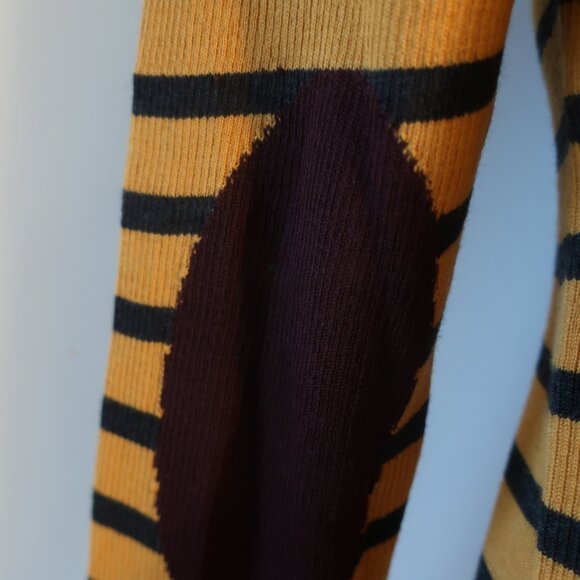 Womens Tween Mustard Yellow Black Brown Wool Blend V-Neck Striped Sweater M - Picture 5 of 8